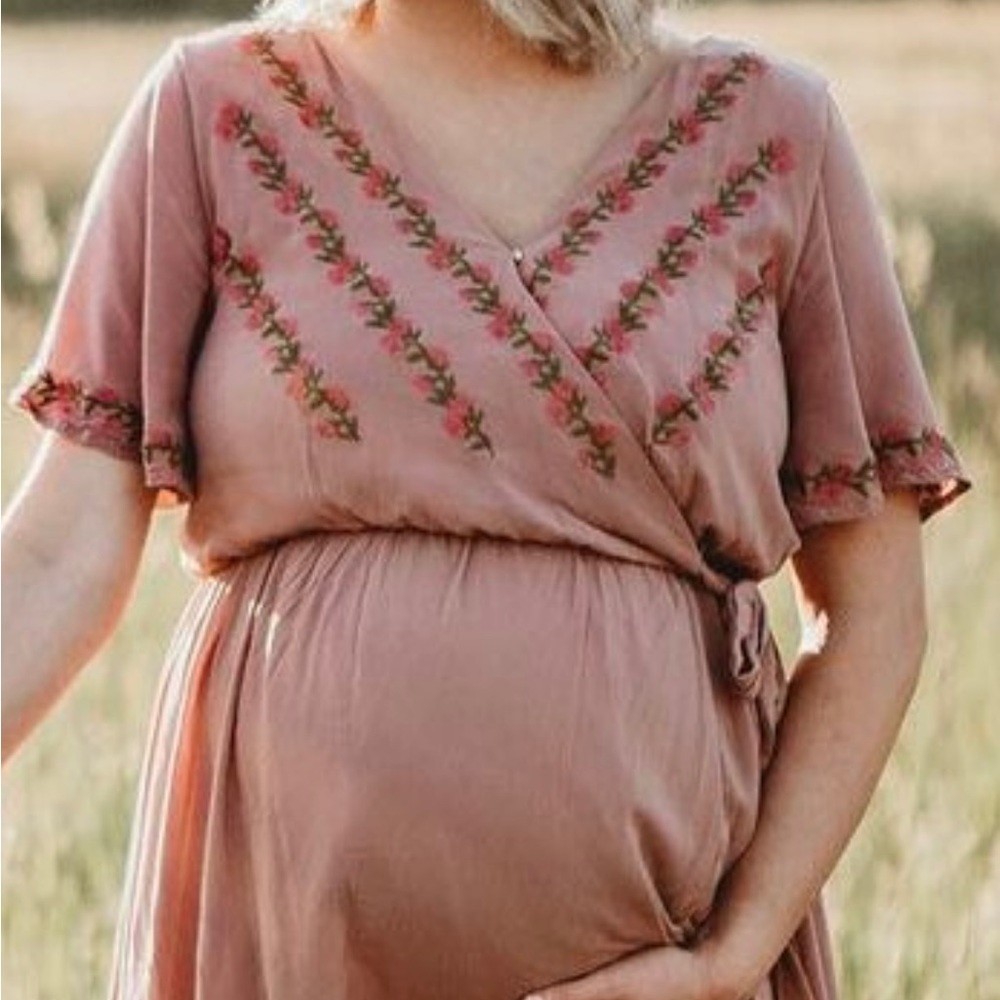 Mauve midi dress, bump friendly but not maternity, worn once